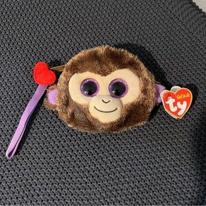 TY Gear Wristlet Coconut The Monkey Coin Purse Wallet Zip 6x4in NWT